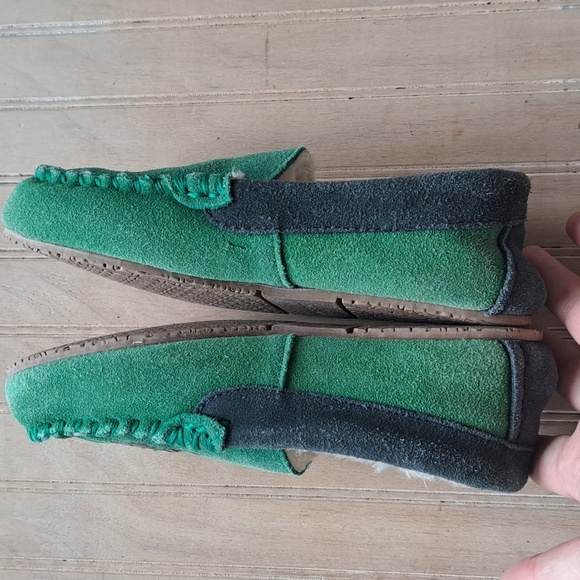 Lands' End Kids' Fuzzy Lined Suede Leather Moccasin Slippers Robot Design - Picture 8 of 10